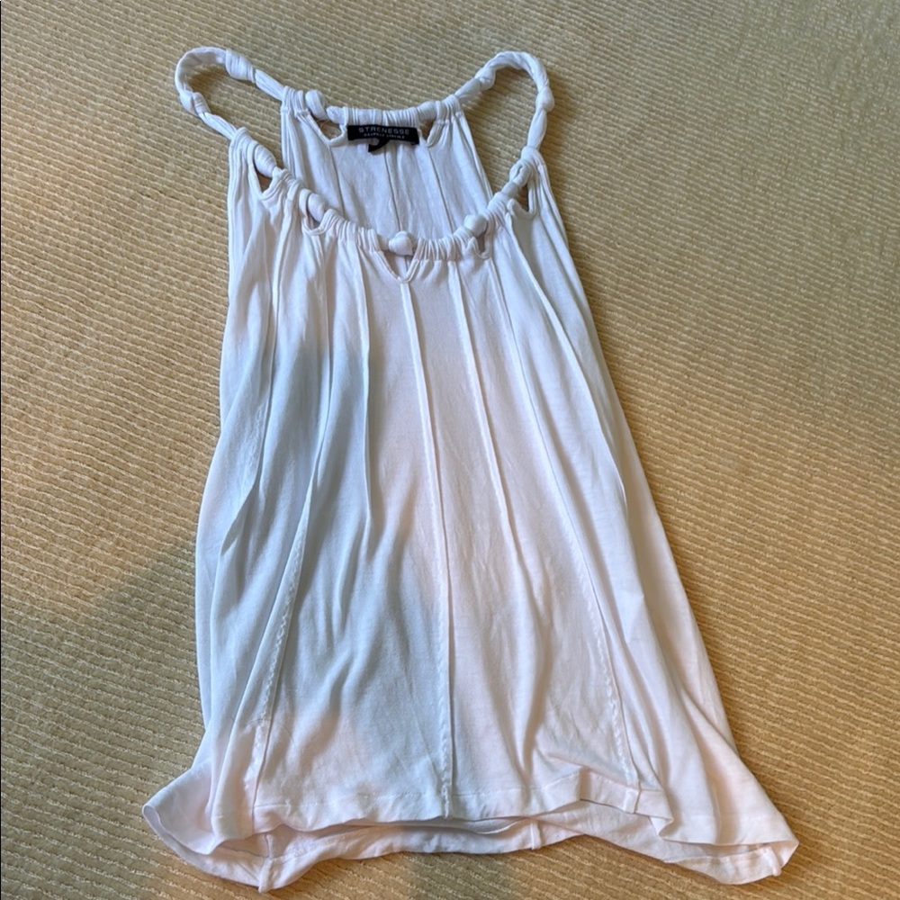 White Gathered Strap Tank Top